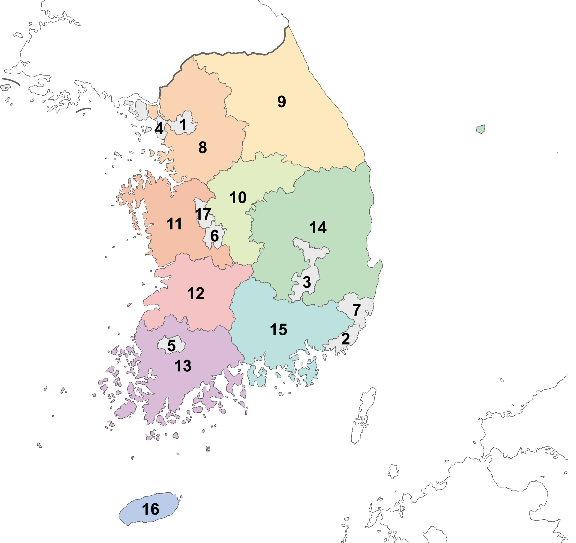 5극3특 권역별 성장정책을 설명하기 위한 대한민국 행정구역 지도