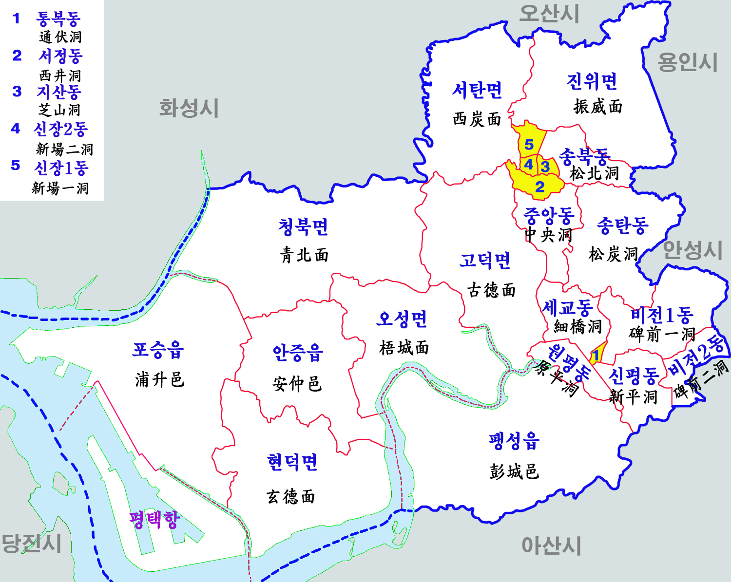 평택시 행정구역 지도